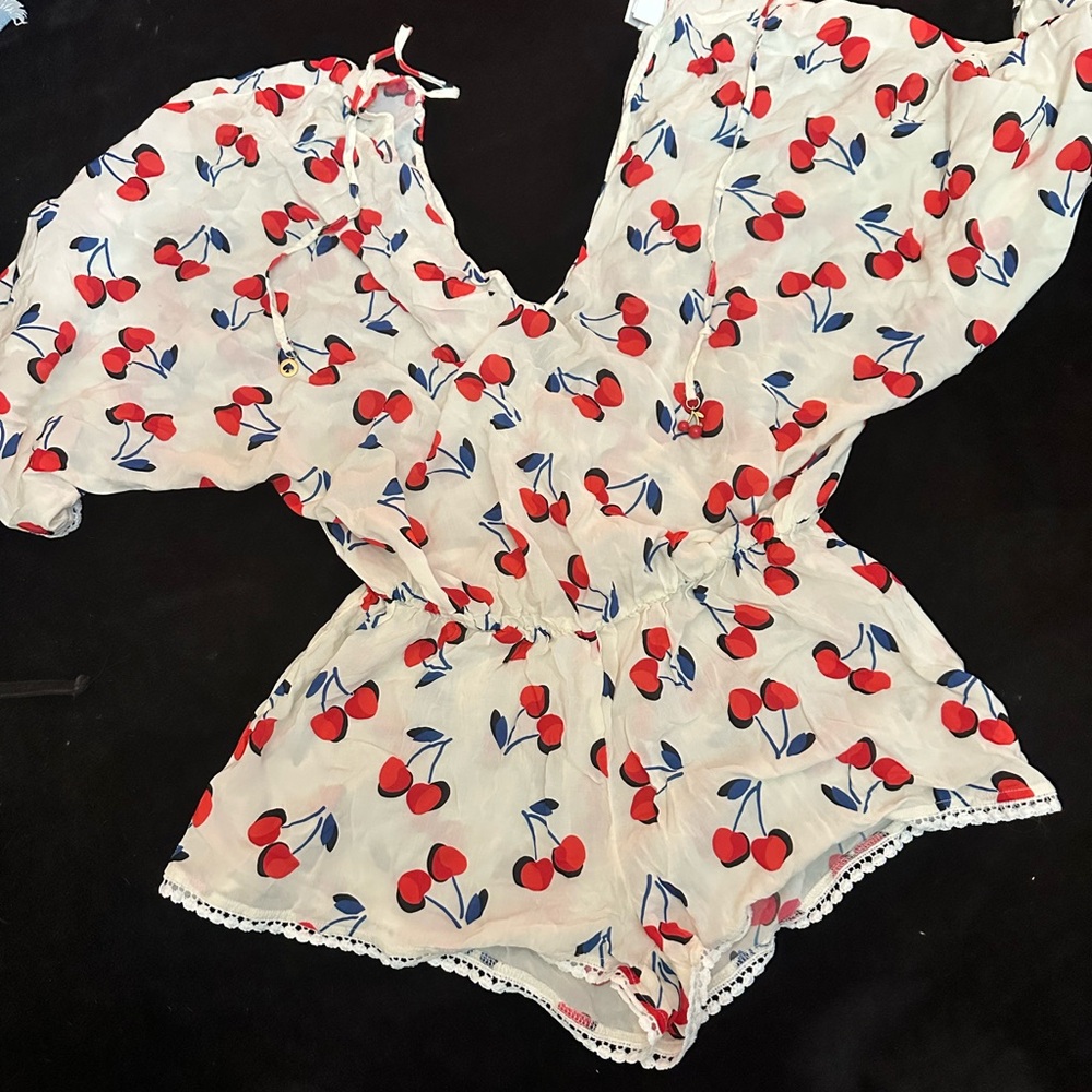 Kate Spade Cherry Print White Romper